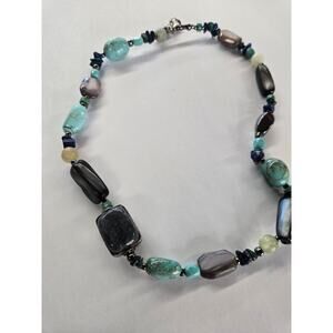 Coyote Bird Sterling Silver Multi Gemstone Turquoise Lapis Beaded Necklace